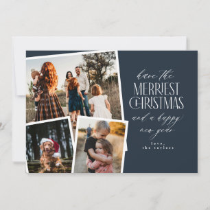 Photo Collage Merriest Christmas Red and White Invitation