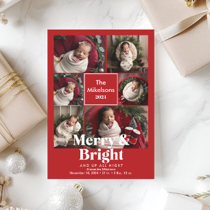 Photo Collage Merry and Bright Birth Announcement
