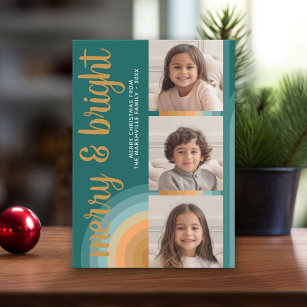Photo Collage - Merry and Bright Curvy Line Art Holiday Card