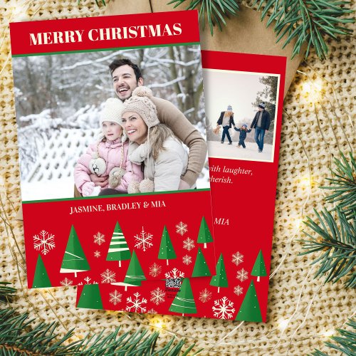 Photo collage Merry Christmas red green retro tree Holiday Card