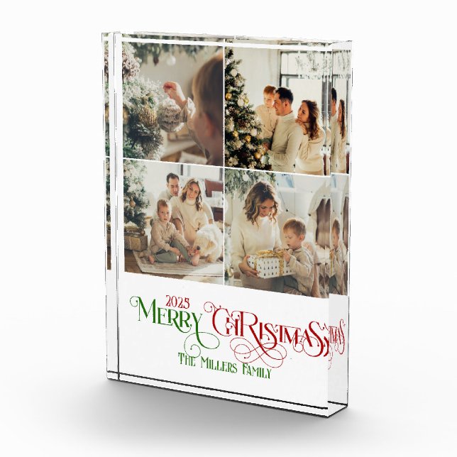 Photo Collage Merry Christmas Retro Typography Block (Right)