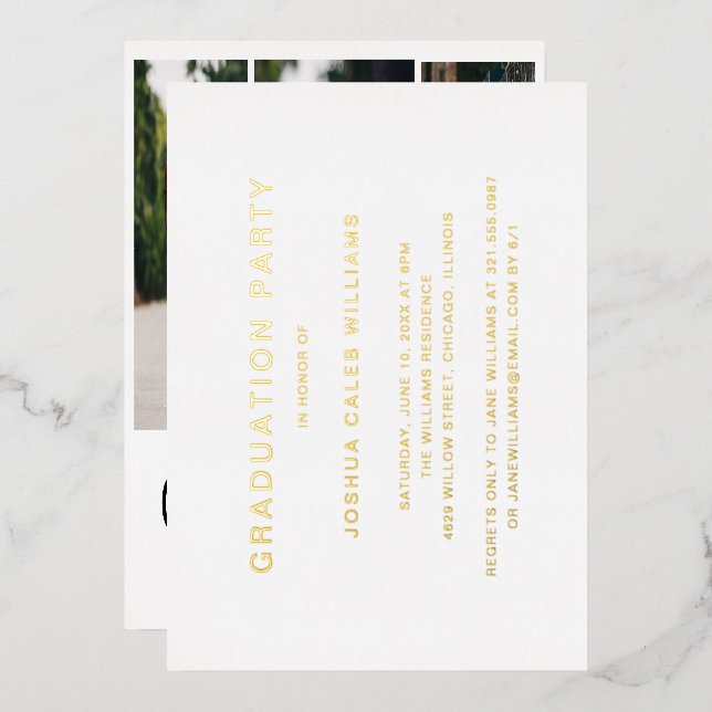 Photo Collage Minimalist Graduation Party Gold Foil Invitation (Front/Back)
