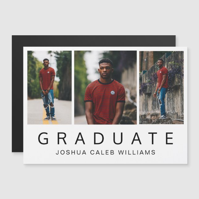 Photo Collage Minimalist Guy Graduation Magnetic Invitation (Front/Back)