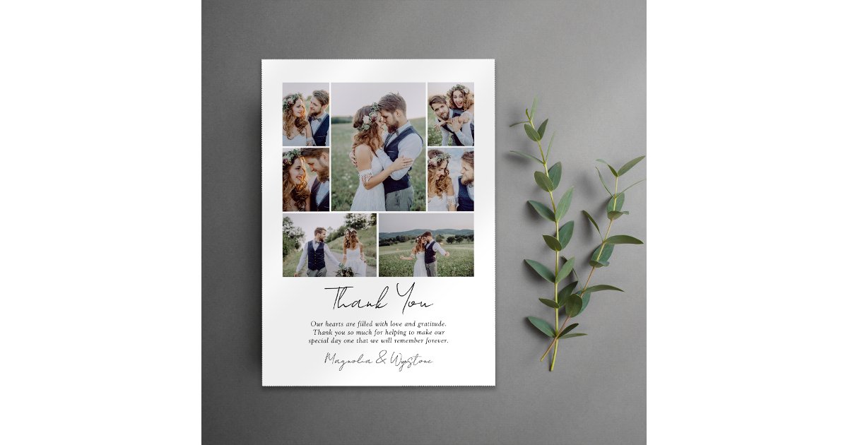 Photo Collage Minimalist Wedding Thank You Card | Zazzle