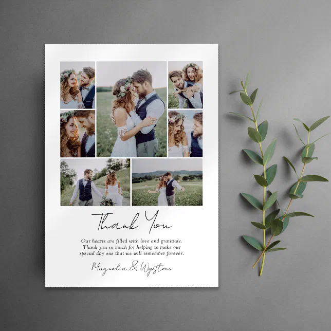 Photo Collage Minimalist Wedding Thank You Card | Zazzle