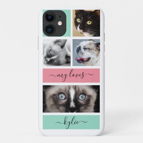 Photo Collage Mint Pink Personalized iPhone 11 Case