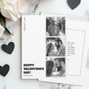 Photo Collage Modern Black and White Valentine Holiday Card