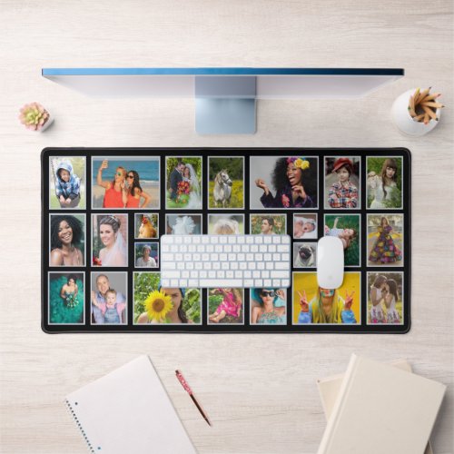 Photo Collage Modern Black Personalized 25 Pic Desk Mat