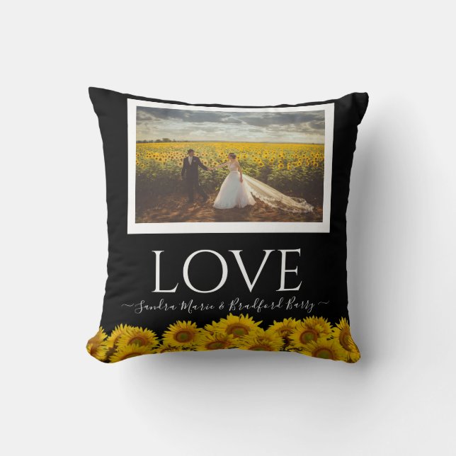 Photo collage modern black sunflower Wedding Throw Pillow (Front)