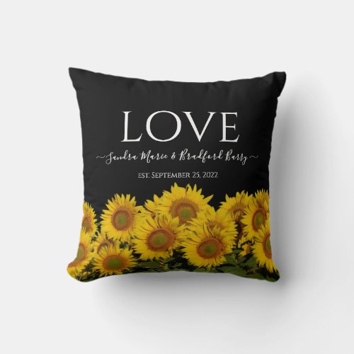 Photo collage modern black sunflower Wedding Throw Throw Pillow