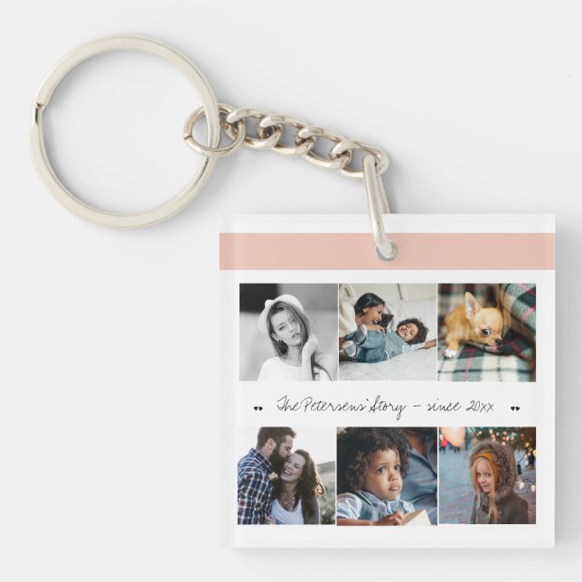 Photo collage modern chic family keepsake keychain (Front)