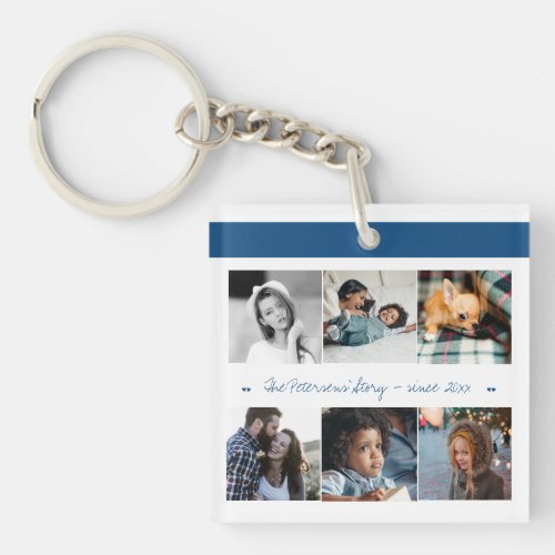 Photo collage modern chic family keepsake keychain
