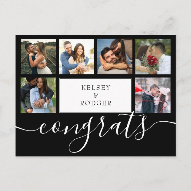 Photo Collage Modern Congrats Black and White Postcard (Front)