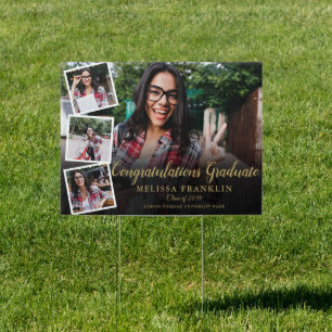 Photo Collage Modern Gold Graduate Congrats Sign