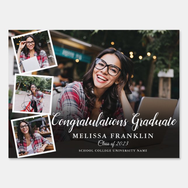 Photo Collage Modern Graduate Congrats Sign (Front)
