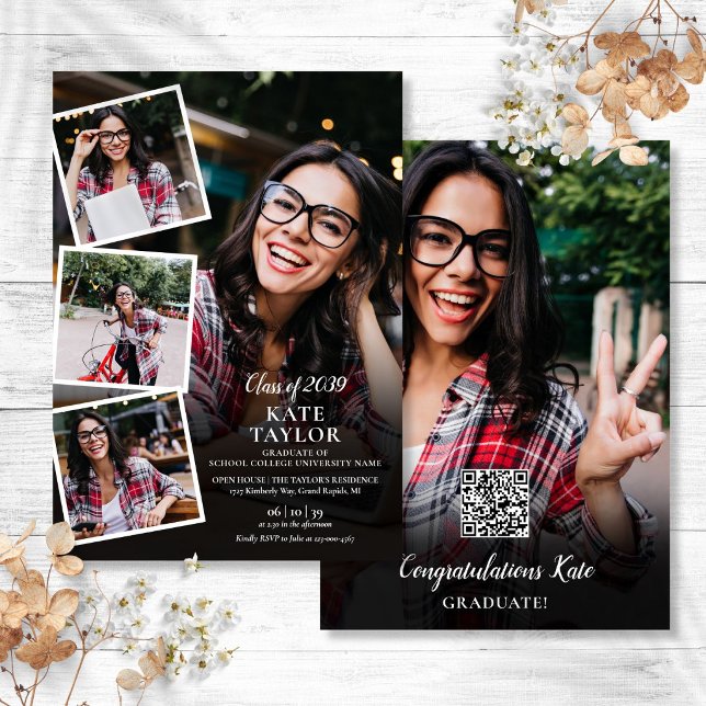 Photo Collage Modern Graduation Party QR Code Invitation (Photo Collage Modern Graduation Party QR Code Invitation)