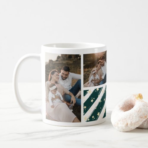 Photo Collage Modern Green Holiday Coffee Mug