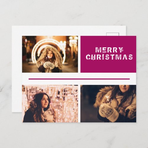 Photo Collage Modern Holiday Merry Christmas Postcard
