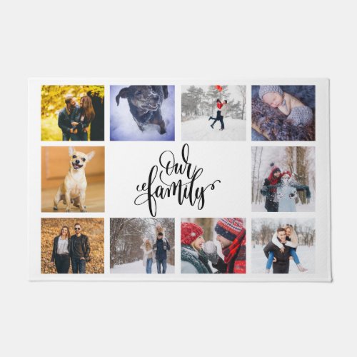 Photo Collage Modern Our Family White Doormat