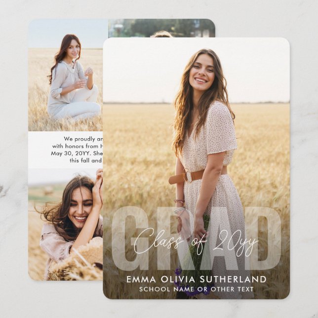 Photo Collage Modern Overlay Class Year Graduation Announcement (Front/Back)