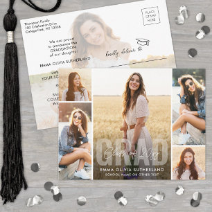 Photo Collage Modern Overlay Class Year Graduation Announcement Postcard