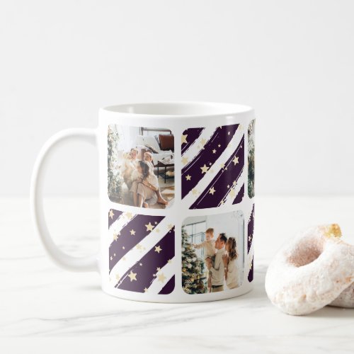 Photo Collage Modern Purple Christmas Holiday Coffee Mug