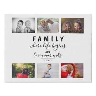 Photo Collage Modern Script Family Keepsake Saying Faux Canvas Print