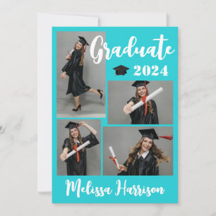 Photo Collage Modern Teal Graduation Announcement