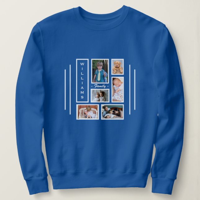 Photo Collage Modern Trendy Blue Personalized Sweatshirt (Design Front)