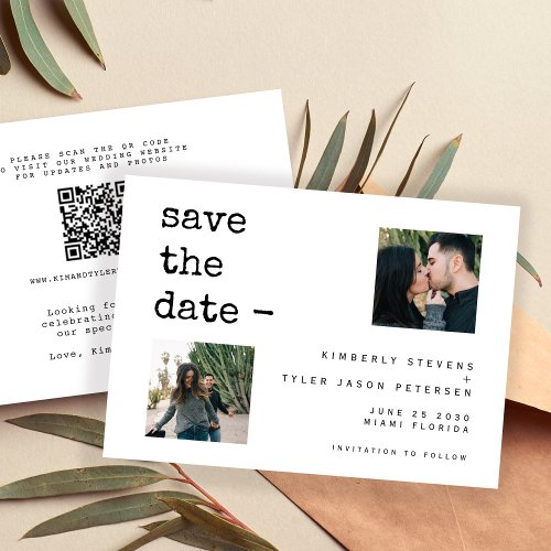 Photo collage modern typography QR CODE wedding Save The Date