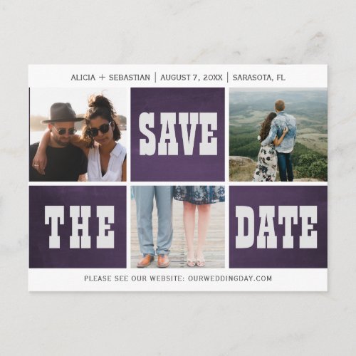 Photo collage modern typography save date wedding announcement postcard