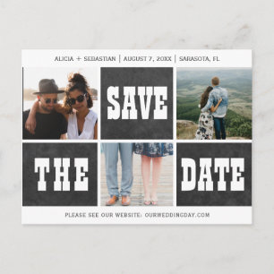 Photo collage modern typography save date wedding announcement postcard