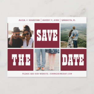 Photo collage modern typography save date wedding announcement postcard