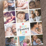 Photo Collage Mom Fleece Blanket<br><div class="desc">Personalized mothers day gift featuring a white background that can be changed to any color,  11 photos of a mom and her kids,  a cute red heart,  the words "best mommy ever",  and the year.</div>