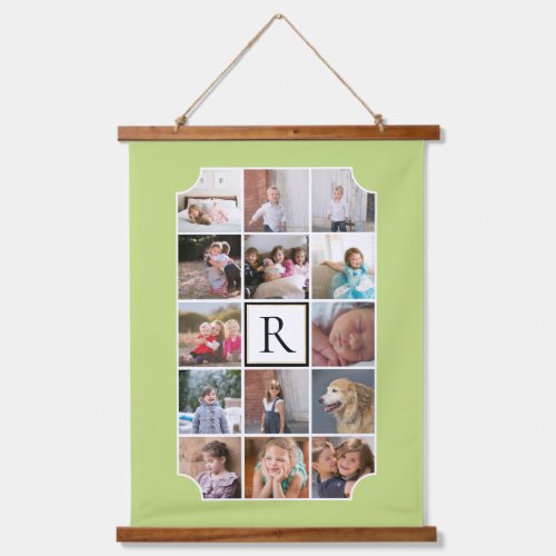 Photo collage monogram curved corners pale green hanging tapestry