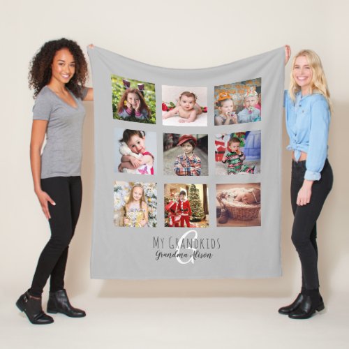Photo Collage Monogram Grandparent Grandkids Gray Fleece Blanket