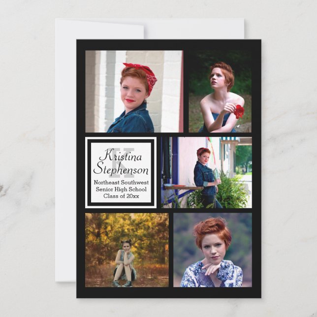 Photo Collage Monogram High School Graduation Invitation (Front)