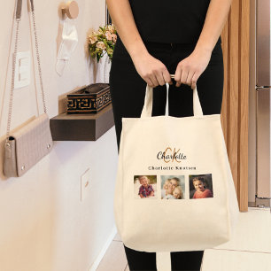 Photo collage monogram initials tote bag