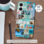 Photo Collage Monogram Name 17 Photos Mint Green iPhone 16 Case<br><div class="desc">Carry 17 of your favorite photos on this custom background color cell phone case with a photo collage of a variety of shapes and sizes and personalized with your monogram and name in a modern script font over the initial (shown in shades of mint green, turquoise and teal). Change the...</div>