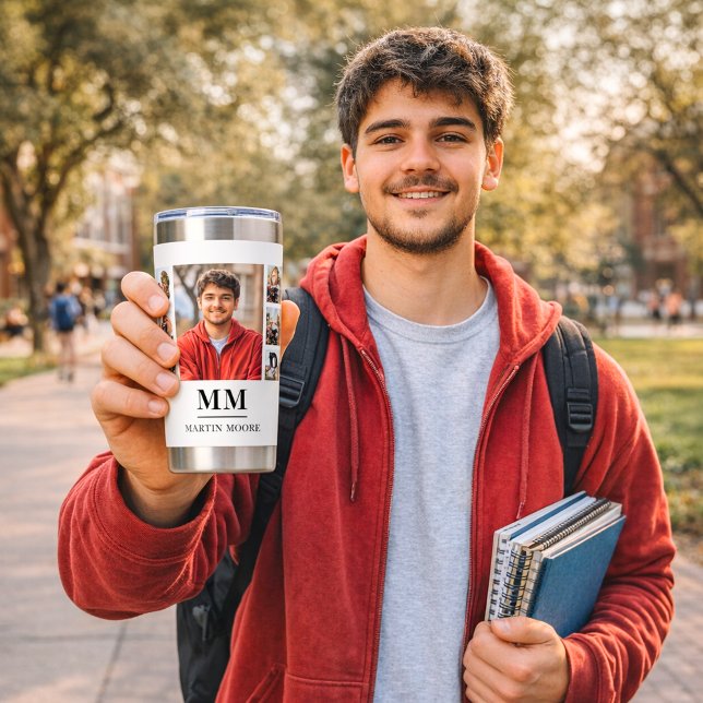 Photo collage monogram name guy insulated tumbler (Creator Uploaded)