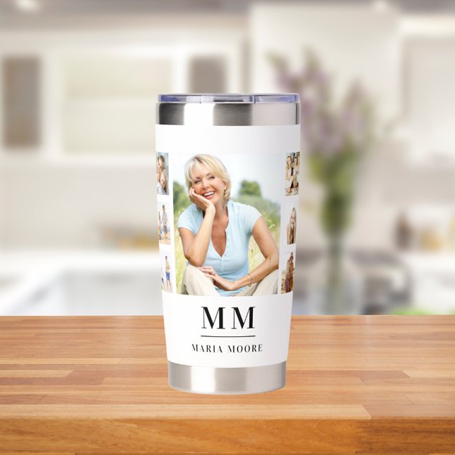 Photo collage monogram name insulated tumbler (Creator Uploaded)