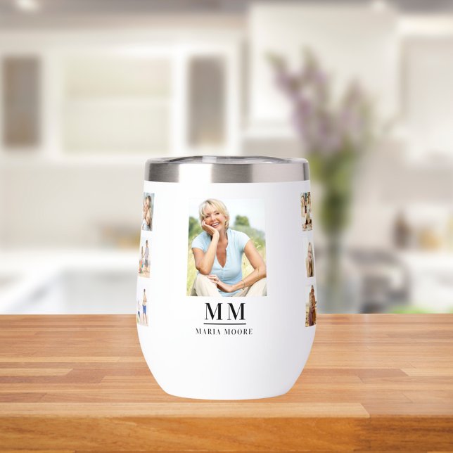 Photo collage monogram name thermal wine tumbler (Creator Uploaded)