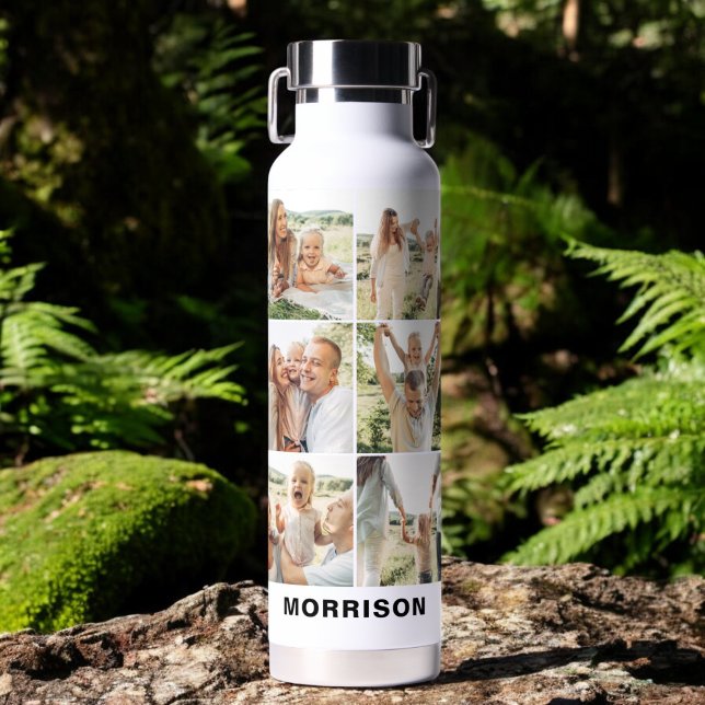 Photo Collage Monogram Personalized Family Water Bottle (Creator Uploaded)