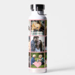 Photo collage monogram personalized modern blush water bottle<br><div class="desc">Add 9 family, kids, pets or best friends photos and create your own beautiful collage grid water bottle with your monogram name initial inside a light pink heart. Easy to personalize with your custom square images and letter. It can be a nice thoughtful keepsake gift for a family member, friend...</div>