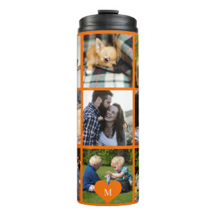 Photo collage monogram personalized modern orange thermal tumbler