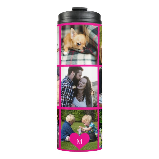 Photo collage monogram personalized modern pink thermal tumbler (Front)