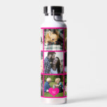 Photo collage monogram personalized modern pink water bottle<br><div class="desc">Add 9 family, kids, pets or best friends photos and create your own beautiful collage grid water bottle with your monogram name initial inside a hot pink heart. Easy to personalize with your custom square images and letter. It can be a nice thoughtful keepsake gift for a family member, friend...</div>
