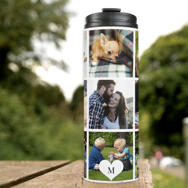 Photo collage monogram personalized modern thermal tumbler (Creator Uploaded)