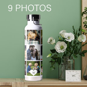 Photo collage monogram personalized modern water bottle