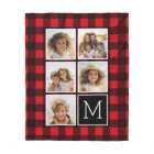 Photo Collage Monogram Red Black Buffalo Plaid